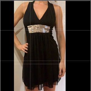 NYE Windsor Black Tulle Silver Sequin Dress